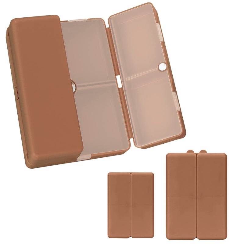 منظم حبوب يومي FYY 2 قطعة 7 أقسام علبة حبوب محمولة منظم حبوب للسفر تصميم علبة قابلة للطي لحقيبة اليد جيب لحفظ الفيتامينات زيت كبد السمك المكملات والأدوية بني